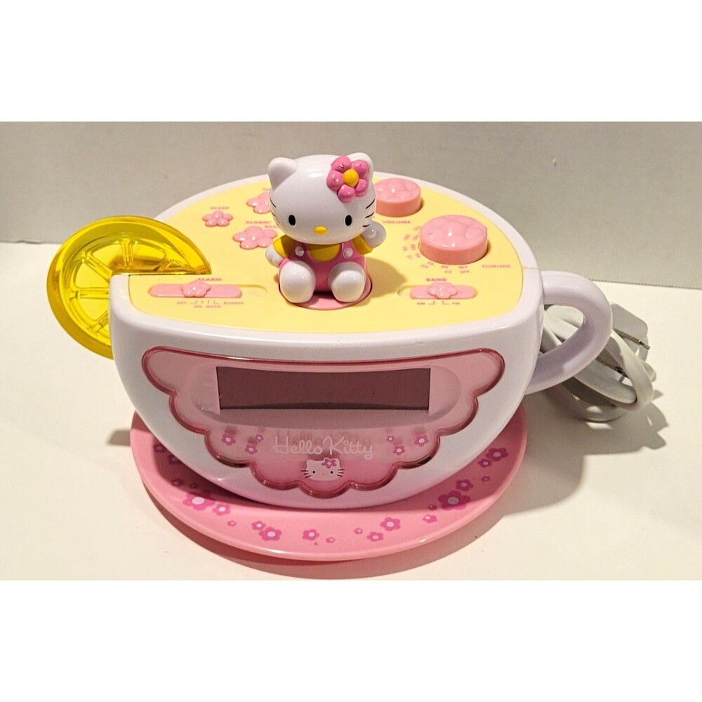 Vintage Sanrio Hello Kitty Digital Clock Radio Alarm Pink White Yellow 2003
